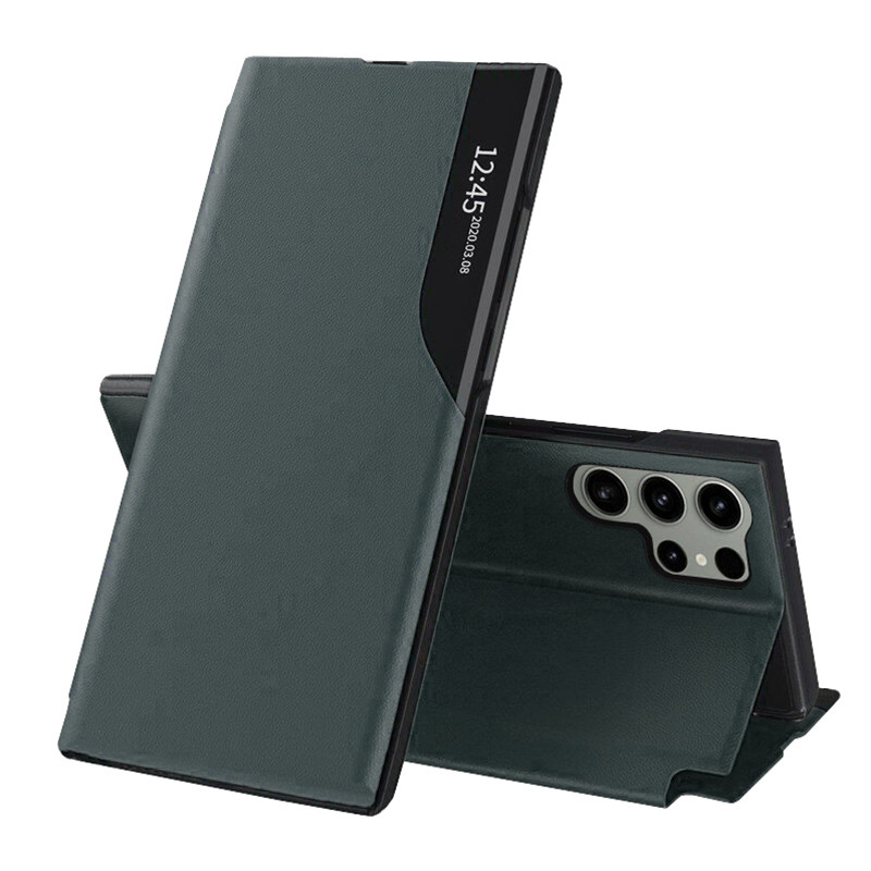 Husa pentru Samsung Galaxy S24 Ultra tip carte, Skyddar Eco View Leather - Verde