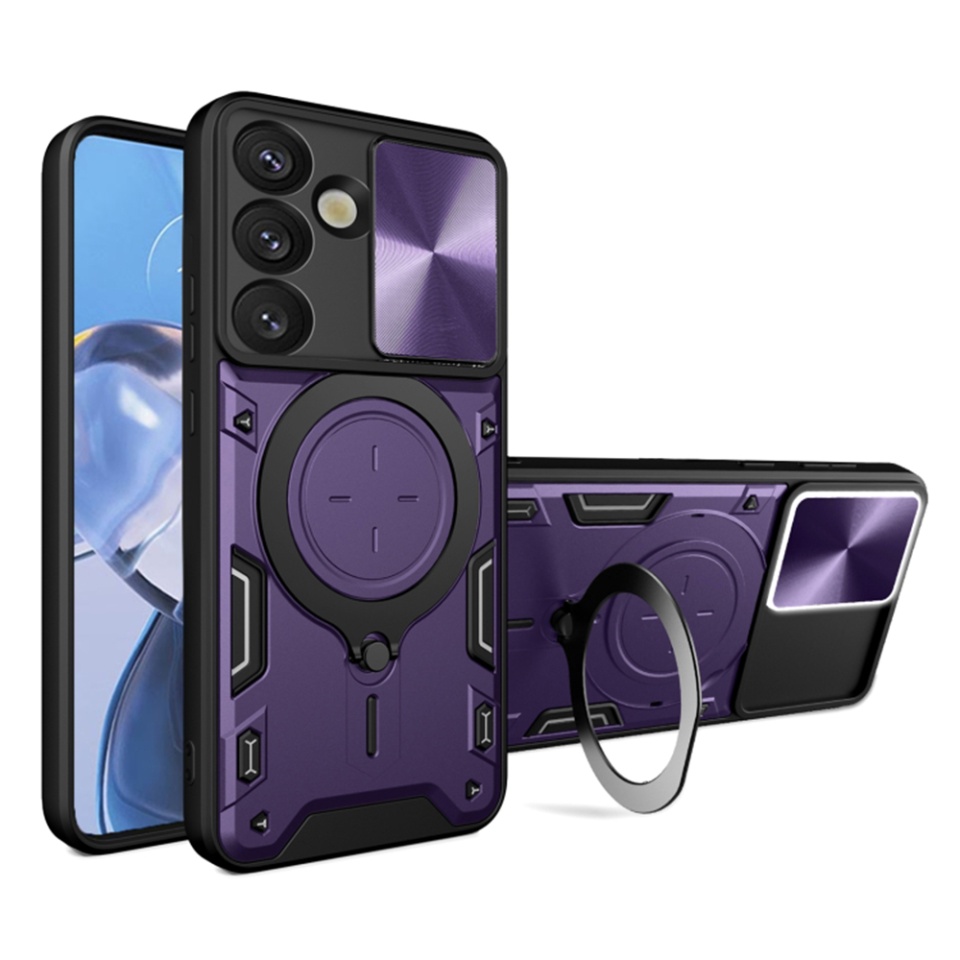 Husa pentru Samsung Galaxy S25, cu inel magnetic si suport ajustabil, protectie completa camera, SKDR SafeCover - Mov
