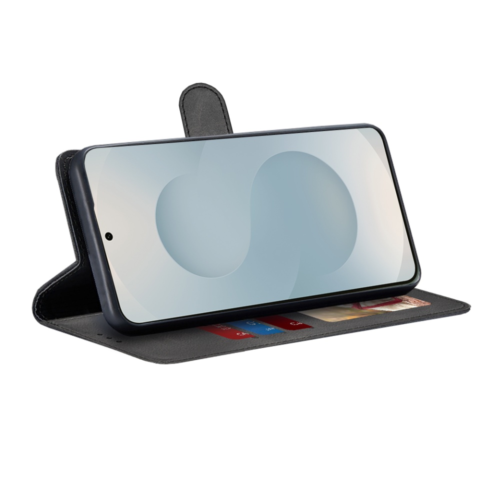 Husa pentru Samsung Galaxy S25 Edge, SKYDDAR INNOVATION, Diary Book, tip carte cu Portofel Interior, Protectie la socuri, Negru, set cu sticker - 1 | YEO