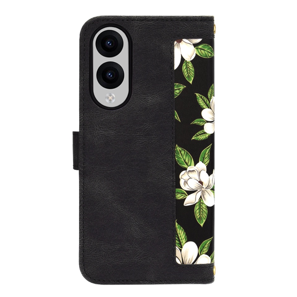 Husa pentru Samsung Galaxy S25 Edge, SKYDDAR INNOVATION, Floral Wallet, din Piele Ecologică cu Design Floral, Protecție 360°, Stand Integrat, Buzunare pentru Carduri, Negru, set cu sticker - 2 | YEO