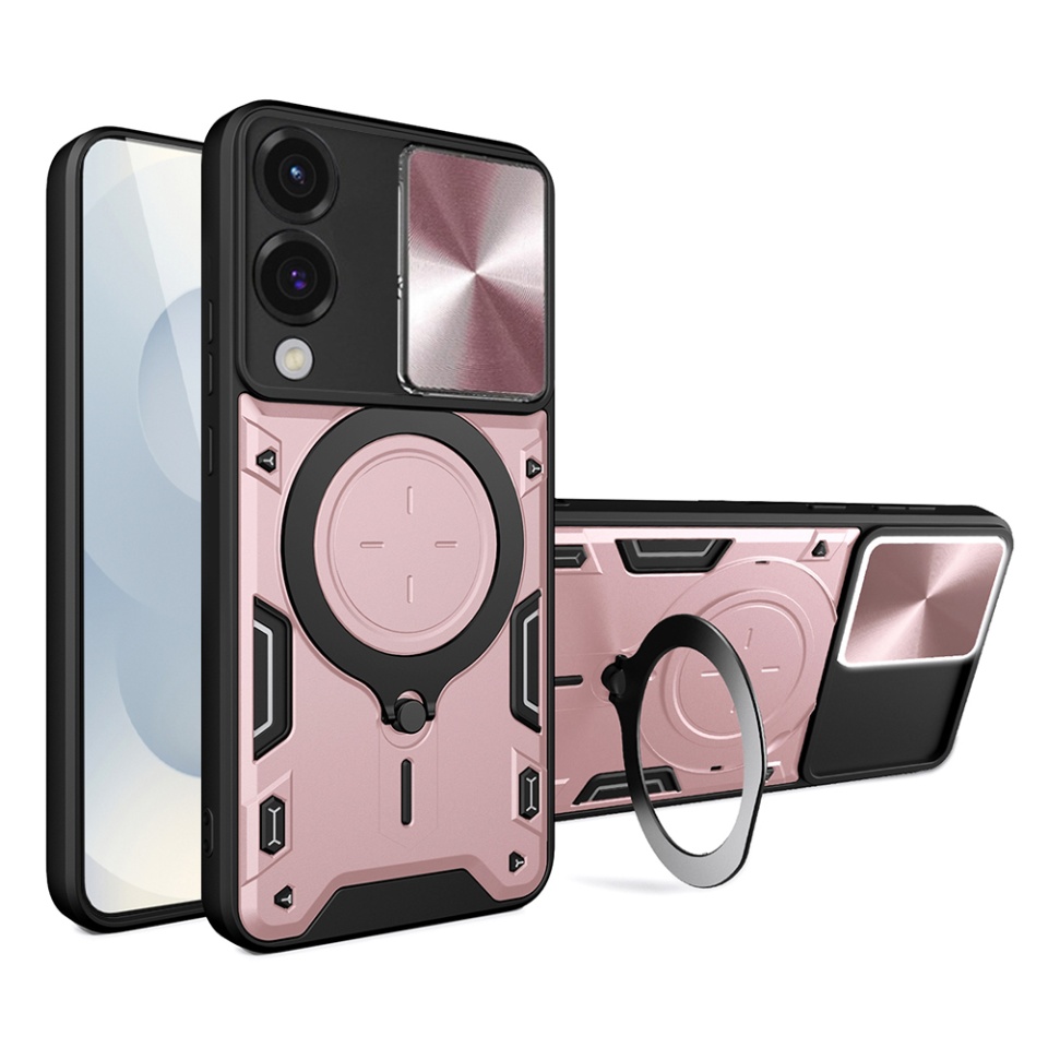 Husa pentru Samsung Galaxy S25 Edge, SKYDDAR INNOVATION, SafeCover cu Inel Magnetic, Protectie Camera, set cu sticker, Roz auriu