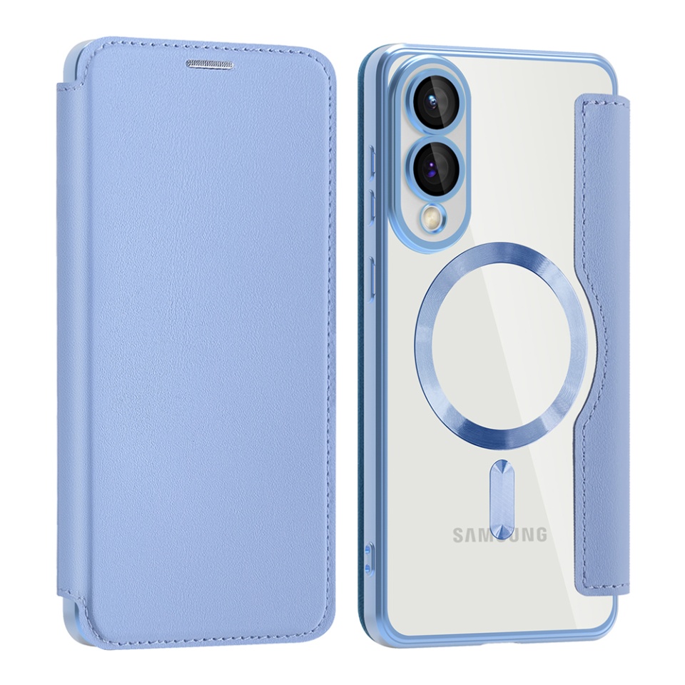 Husa pentru Samsung Galaxy S25 Edge tip carte, SKYDDAR INOVATION, SmartMag Book, Magsafe, RFiD, Suport Carduri, set cu sticker, Bleu - 1 | YEO