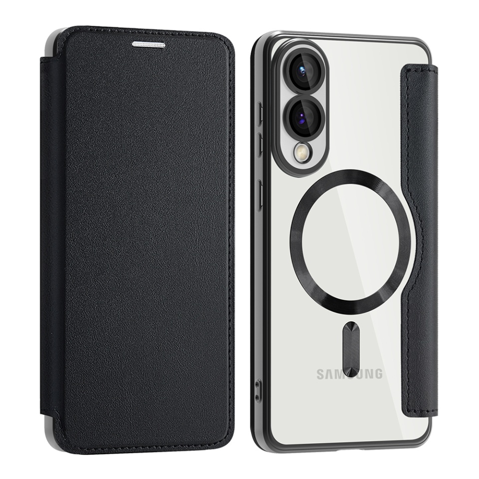 Husa pentru Samsung Galaxy S25 Edge tip carte, SKYDDAR INOVATION, SmartMag Book, Magsafe, RFiD, Suport Carduri, set cu sticker, Negru - 1 | YEO
