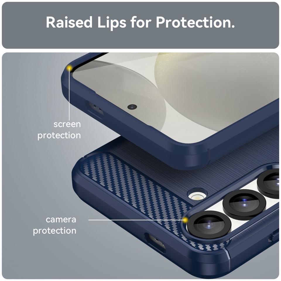 Husa pentru Samsung Galaxy S25 Plus din Silicon Premium, Slim, cu textura Fibra Carbon - Albastru - 2 | YEO