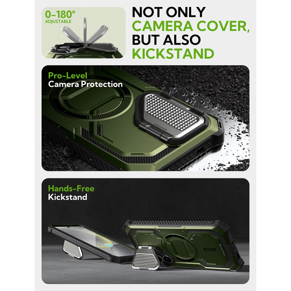 Husa pentru Samsung Galaxy S25 Plus, Kickstand, AntiSock, I-Blason Armorbox - Verde - 3 | YEO
