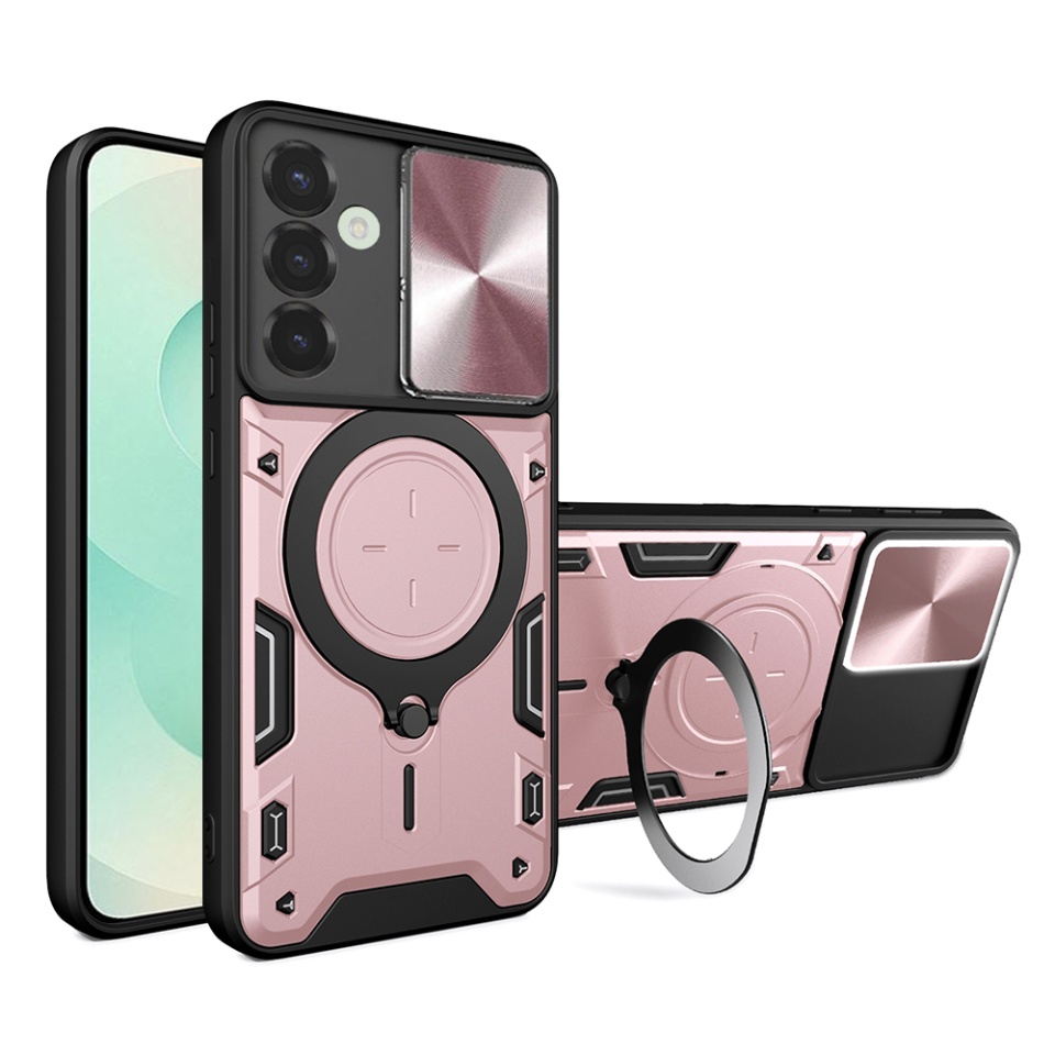 Husa pentru Samsung Galaxy S25 Plus, SKYDDAR INNOVATION, CamGuard Pro, Inel Magnetic, Protectie Camera, set cu sticker, Roz auriu