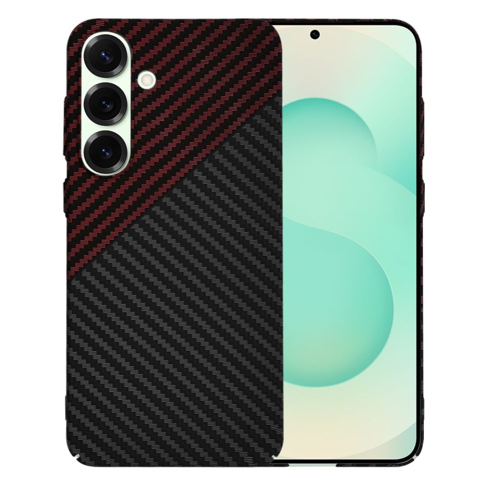 Husa pentru Samsung Galaxy S25 Plus, SKYDDAR INNOVATION, Carbonite FiberShell, Rosu inchis, set cu sticker - 1 | YEO