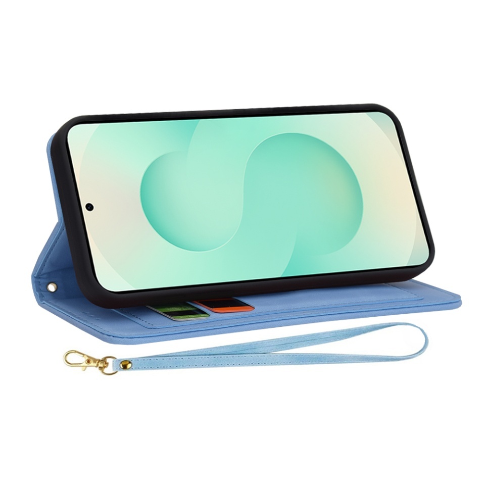 Husa pentru Samsung Galaxy S25 Plus, SKYDDAR INNOVATION, Flipcraft din Piele Ecologică, Stand Integrat, Buzunare pentru Carduri, set cu sticker, Bleu - 3 | YEO