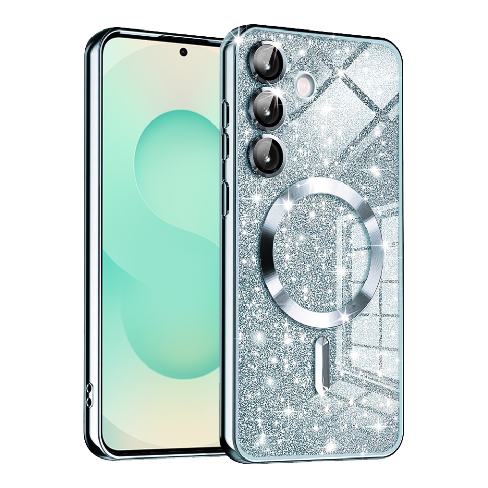Husa pentru Samsung Galaxy S25 Plus, SKYDDAR INNOVATION, Luxury Glitter Magsafe, Antisoc, Fundal Detasabil 2-in-1, Margini Ridicate, set cu sticker, Bleu