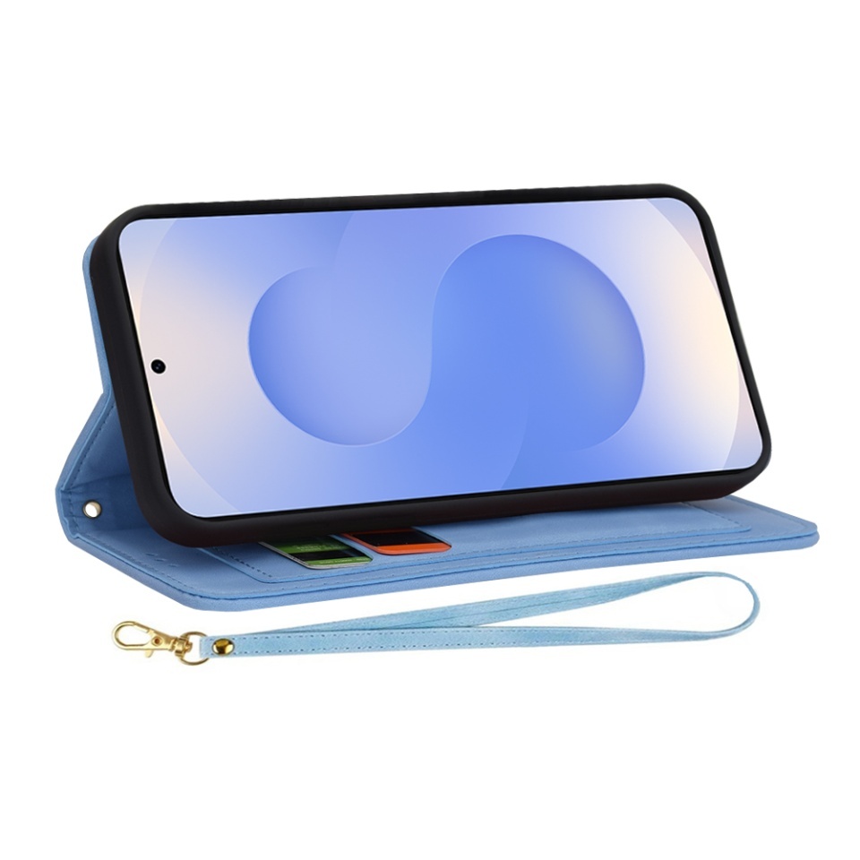 Husa pentru Samsung Galaxy S25, SKYDDAR INNOVATION, Flipcraft din Piele Ecologică, Stand Integrat, Buzunare pentru Carduri, set cu sticker, Bleu - 3 | YEO