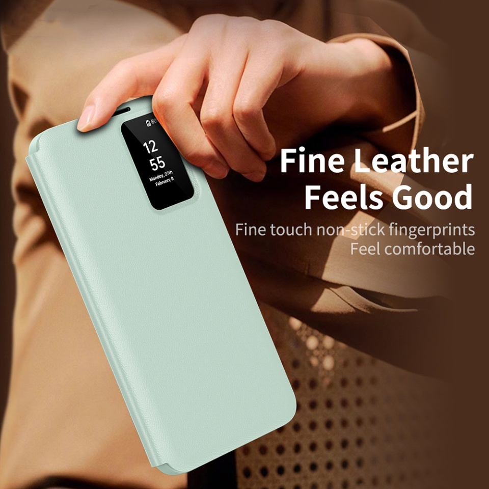 Husa pentru Samsung Galaxy S25 tip carte, Skyddar, cu portofel si SmartView, Premium, set cu sticker, Verde - 3 | YEO