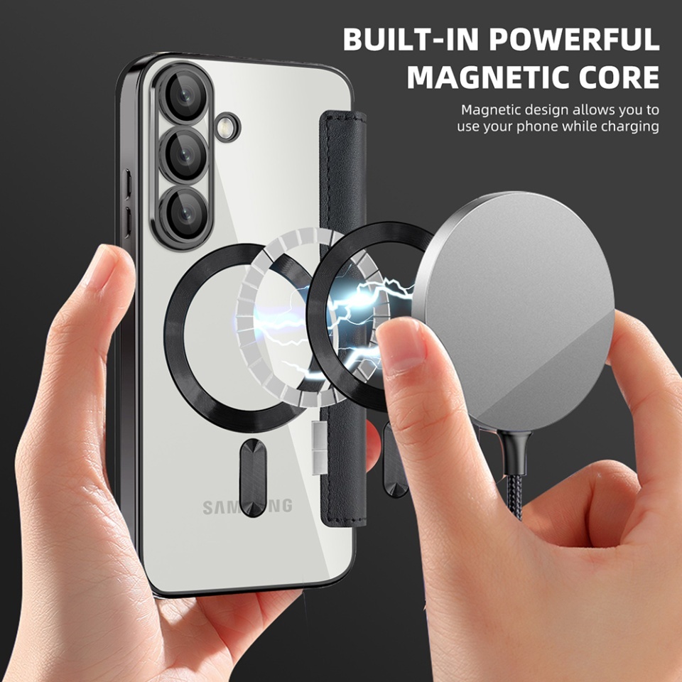 Husa pentru Samsung Galaxy S25 tip carte, SKYDDAR INOVATION, SmartMag Book, Magsafe, RFiD, Suport Carduri, set cu sticker, Negru - 6