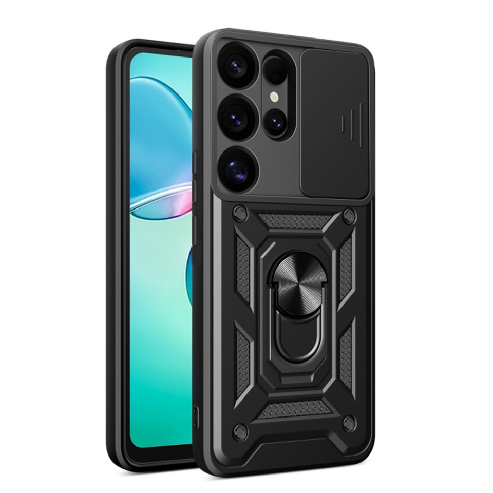 Husa pentru Samsung Galaxy S25 Ultra cu inel magnetic si protectie camera CamShield - Negru