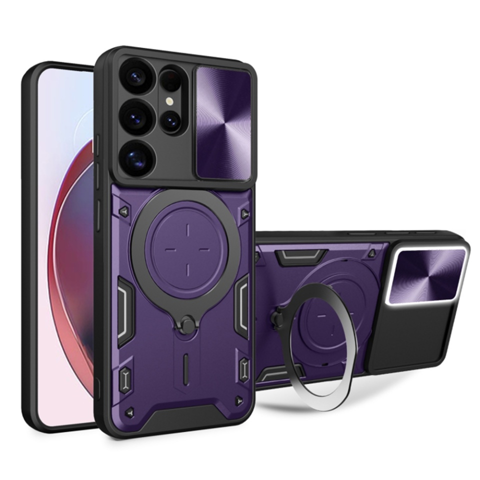 Husa pentru Samsung Galaxy S25 Ultra, cu inel magnetic si suport ajustabil, protectie completa camera, SKDR SafeCover - Mov
