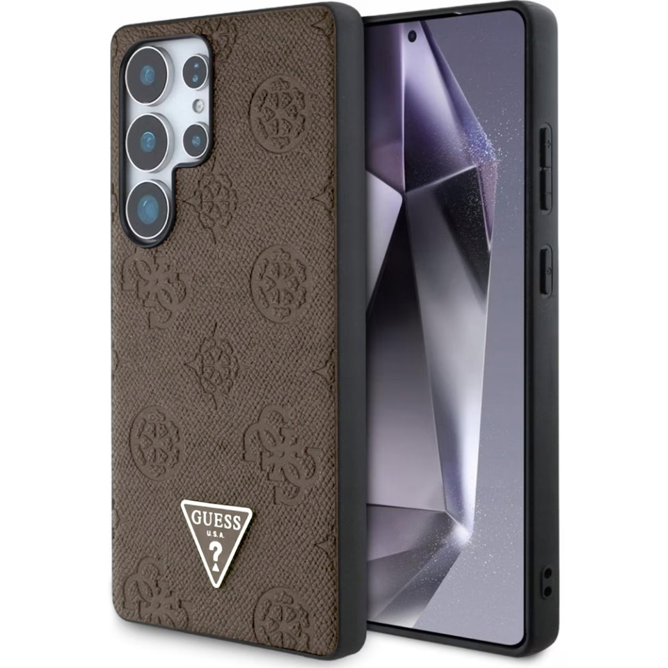 Husa pentru Samsung Galaxy S25 Ultra, Guess, Peony Grained Hot Stamp Triangle Logo MagSafe, Maro