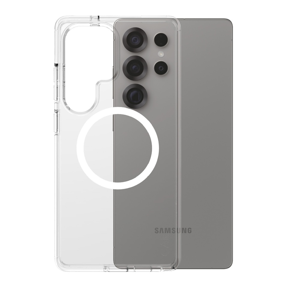 Husa pentru Samsung Galaxy S25 Ultra, PanzerGlass, CARE Flagship Urban Combat White Qi Compatible, Anti-Soc 4.8m, Anti-Ingalbenire, Design Slim, Compatibila MagSafe, Transparenta
