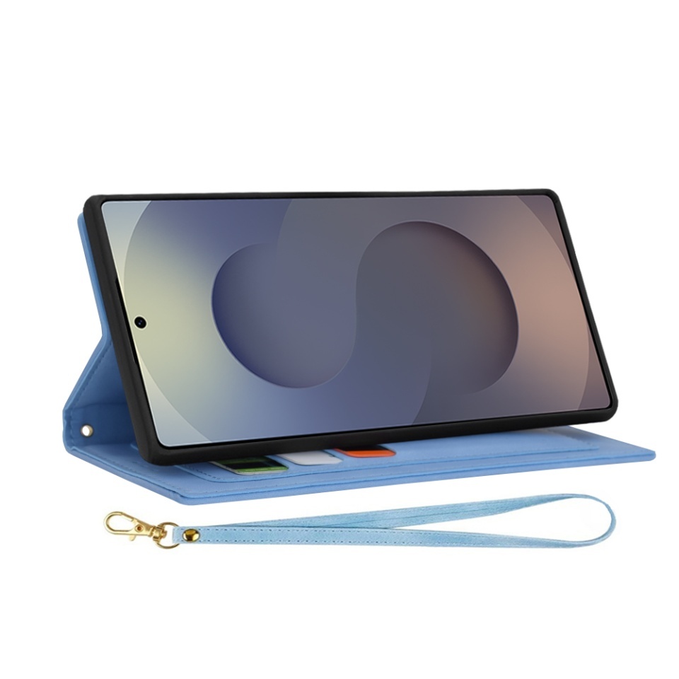 Husa pentru Samsung Galaxy S25 Ultra, SKYDDAR INNOVATION, Flipcraft din Piele Ecologică, Stand Integrat, Buzunare pentru Carduri, set cu sticker, Bleu - 3 | YEO