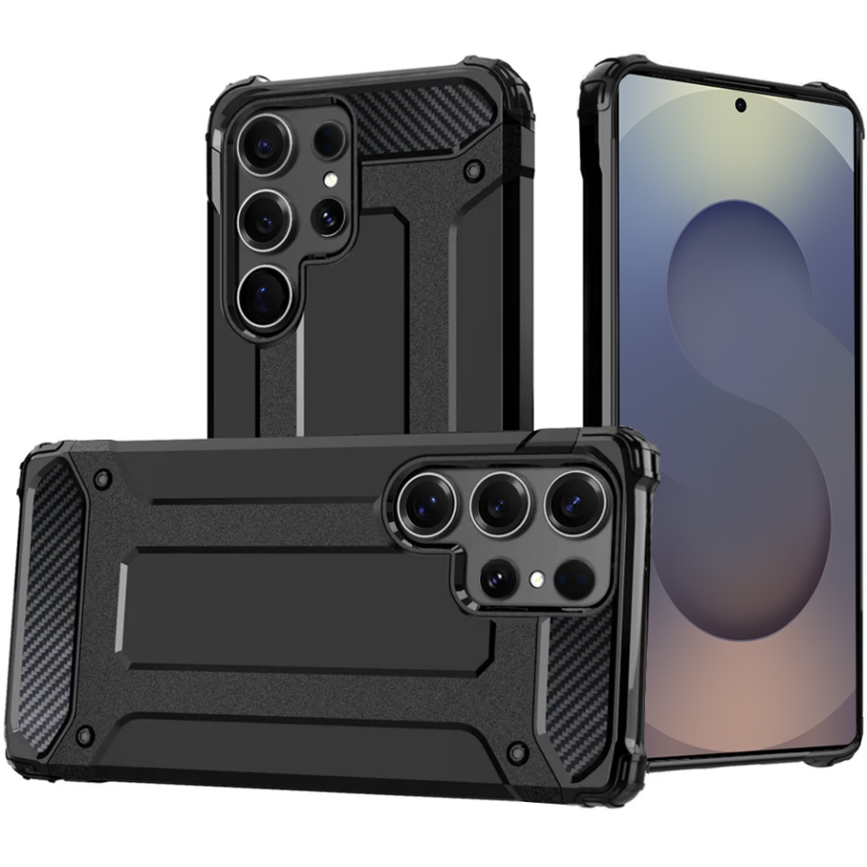 Husa pentru Samsung Galaxy S25 Ultra, SKYDDAR INNOVATION, Hybrid Armor, din Plastic Dur, Margini Cauciucate, Antisoc, Negru, set cu sticker - 1 | YEO