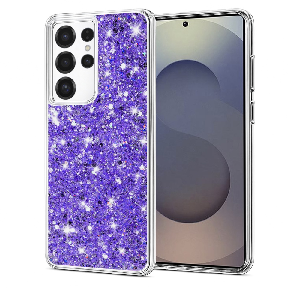 Husa pentru Samsung Galaxy S25 Ultra, SKYDDAR INNOVATION, SparkleCase, din Silicon cu Sclipici, Protectie Completa, Mov, set cu sticker