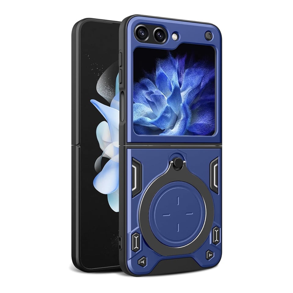 Husa pentru Samsung Galaxy Z Flip5, cu inel magnetic si suport ajustabil, protecție completa camera, SKDR SafeCover - Albastru