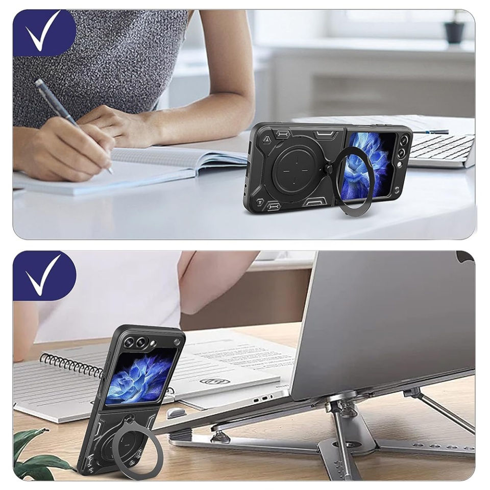 Husa pentru Samsung Galaxy Z Flip6, SKYDDAR INNOVATION, CamGuard Pro, Inel Magnetic, Protectie Camera, set cu sticker, Negru - 3 | YEO