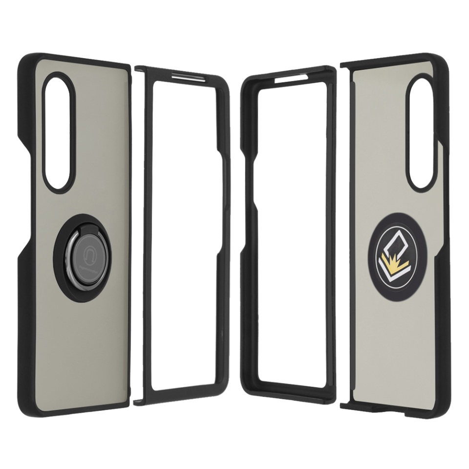 Husa pentru Samsung Galaxy Z Fold3 5G, SKYDDAR INNOVATION, Glinth cu Inel Rotativ 360° Magnetic, Negru, set cu sticker - 3 | YEO