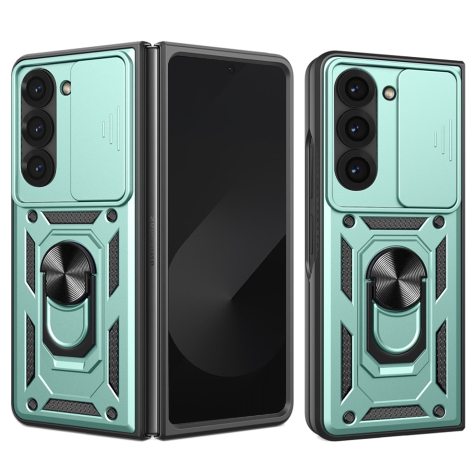 Husa pentru Samsung Galaxy Z Fold6, SKYDDAR INNOVATION, CamShield, Inel magnetic, set cu sticker, Verde