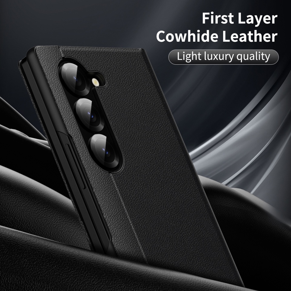 Husa pentru Samsung Galaxy Z Fold6 tip carte, Skyddar, cu portofel si SmartView, Premium, set cu sticker, Negru - 3 | YEO