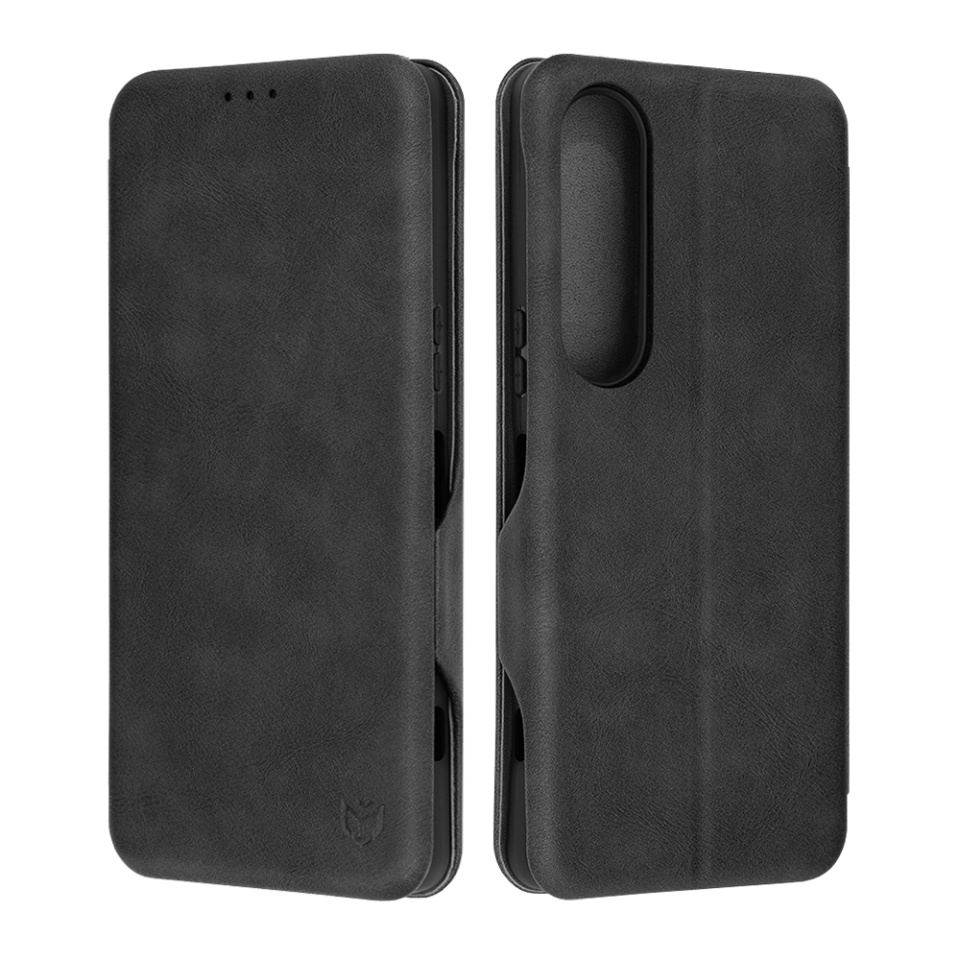 Husa pentru Sony Xperia 1 VI, SKYDDAR INNOVATION, Safe Wallet tip carte din Piele Ecologica, Suport Carduri, Inchidere Magnetica, Negru, set cu sticker