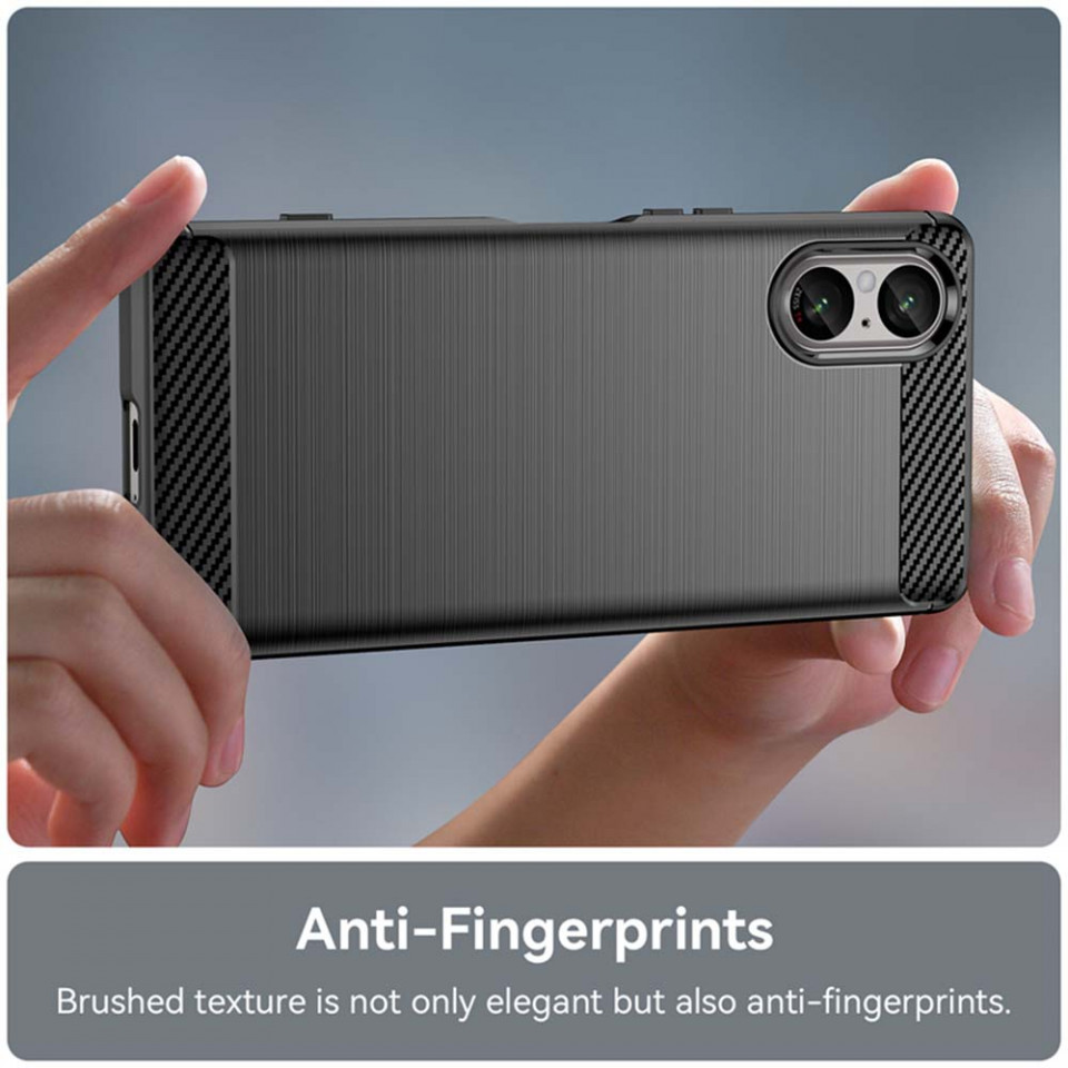 Husa pentru Sony Xperia 5 V, din silicon, Slim, cu textura Fibra Carbon - Negru - 2 | YEO