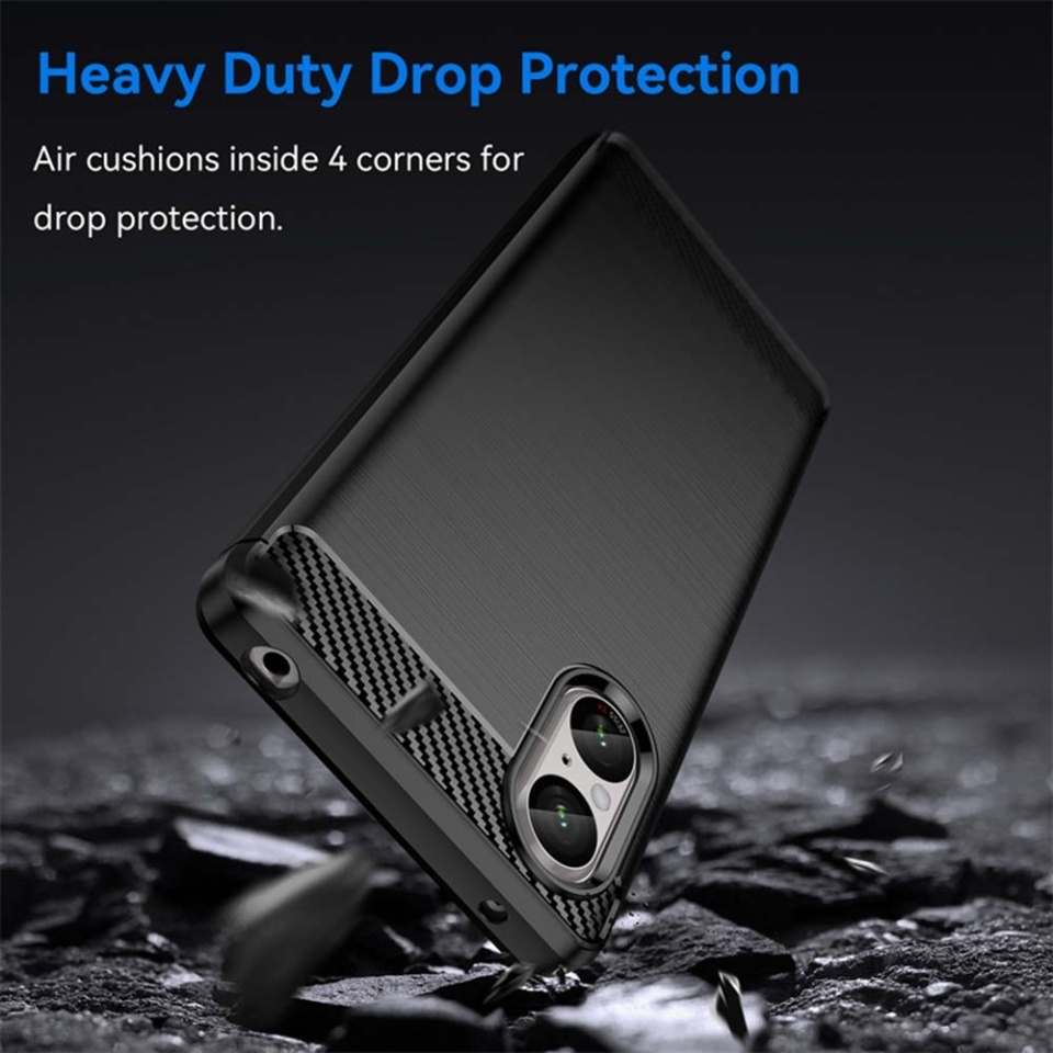 Husa pentru Sony Xperia 5 V, SKYDDAR INNOVATION, Carbon Silicone, din Silicon Slim, cu textura Fibra Carbon, set cu sticker, Negru - 3 | YEO