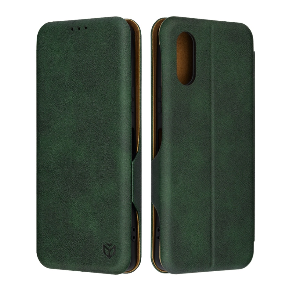 Husa pentru Sony Xperia 5 VI, SKYDDAR INNOVATION, Safe Wallet tip carte din Piele Ecologica, Suport Carduri, Inchidere Magnetica, Verde, set cu sticker