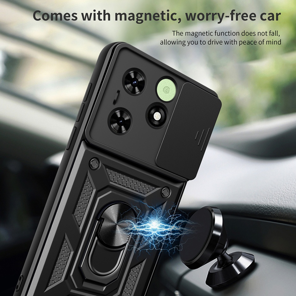 Husa pentru Tecno Spark Go 2024 / Spark 20 / Spark 20C, SKYDDAR INNOVATION, CamShield, Inel magnetic, set cu sticker, Negru - 3 | YEO