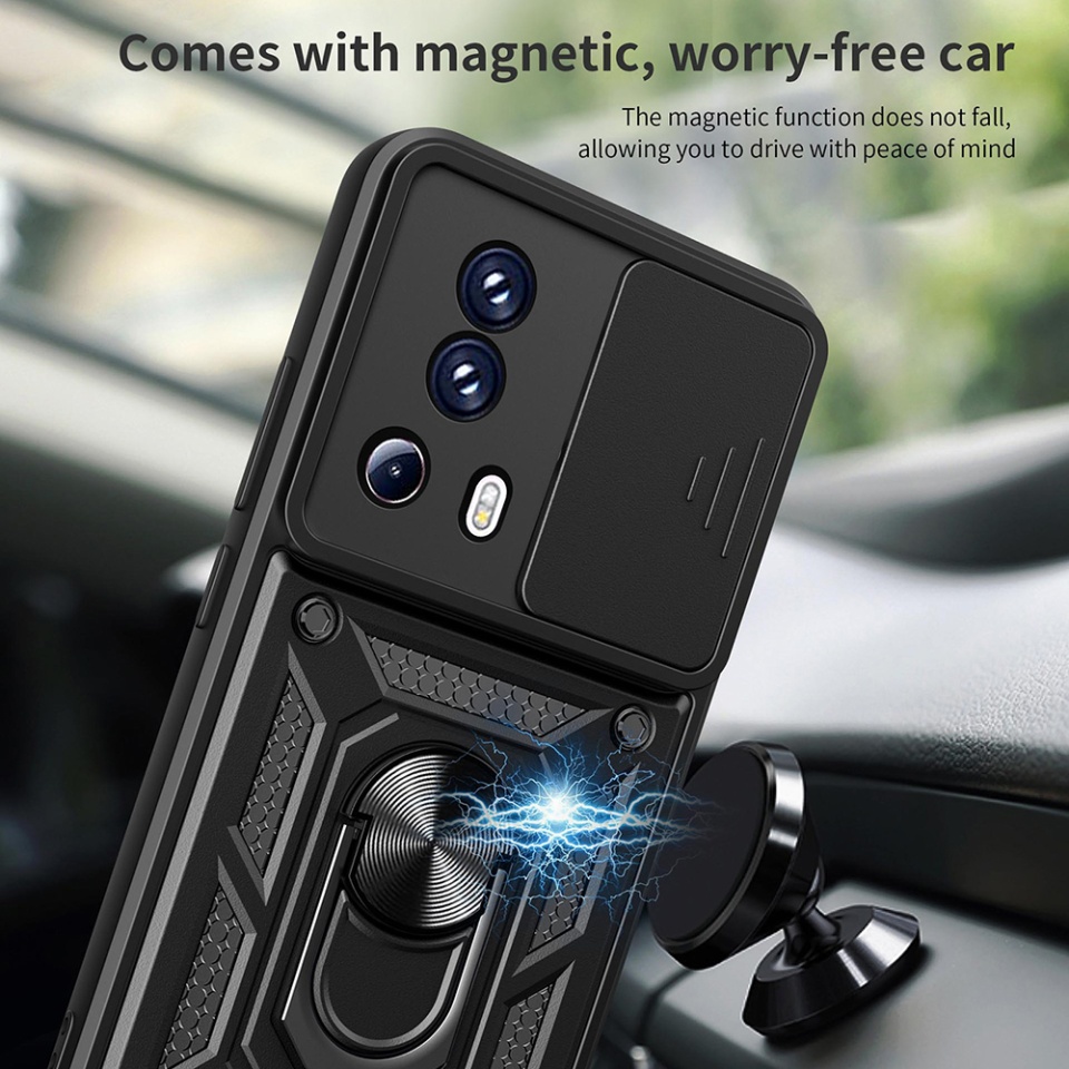 Husa pentru Xiaomi 13 Lite, SKYDDAR INNOVATION, CamShield, Inel magnetic, set cu sticker, Negru - 3 | YEO
