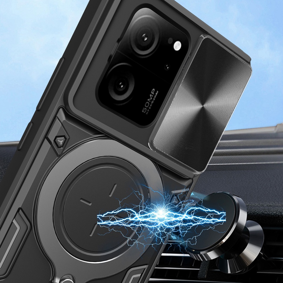 Husa pentru Xiaomi 13T / 13T Pro, SKYDDAR INNOVATION, CamGuard Pro, Inel Magnetic, Protectie Camera, set cu sticker, Negru - 3 | YEO