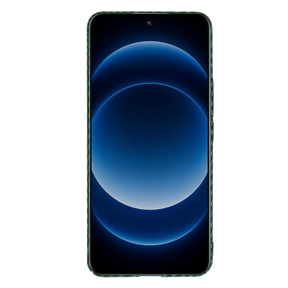 Husa pentru Xiaomi 14 Ultra, SKYDDAR INNOVATION, textura carbon, Carbonite FiberShell, set cu sticker, Verde, - 1 | YEO
