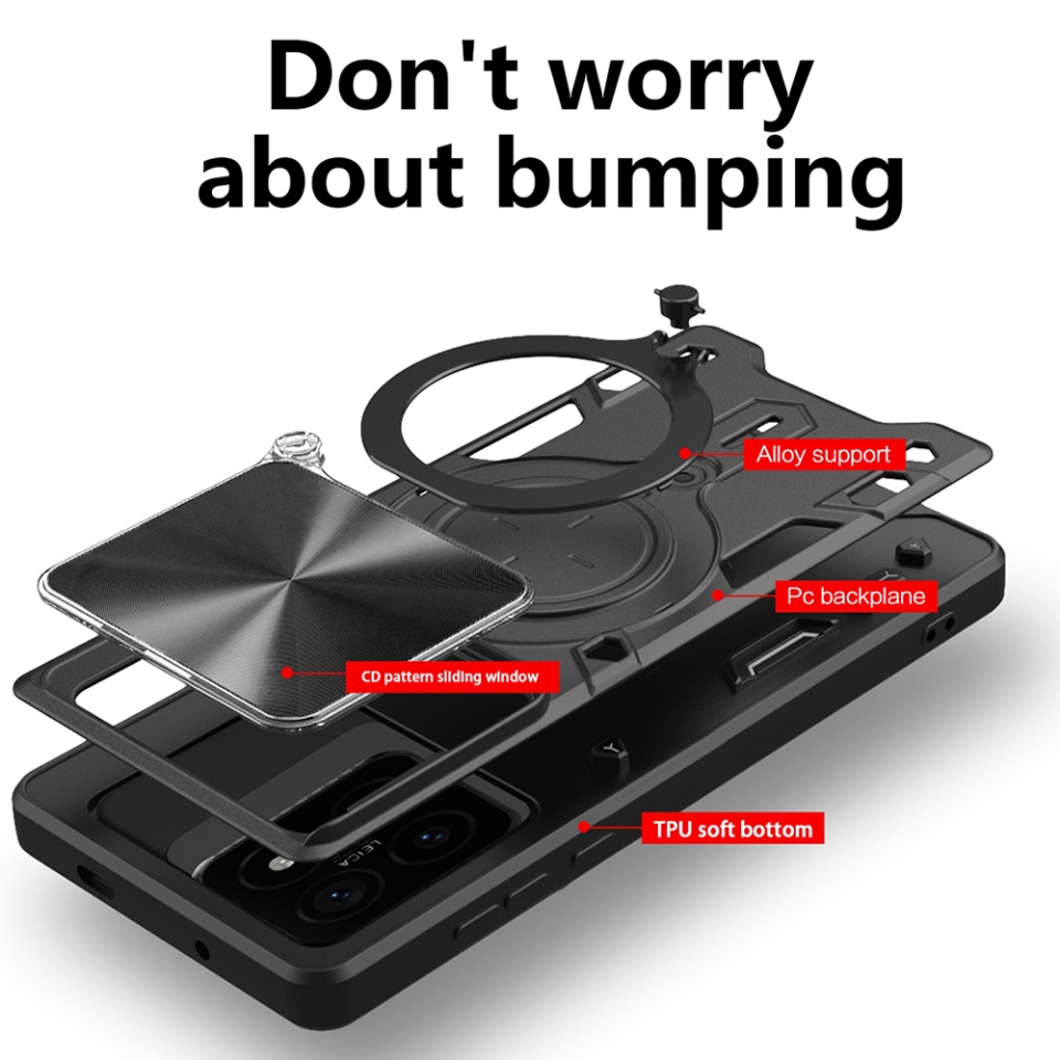 Husa pentru Xiaomi 14T Pro, cu inel magnetic si suport ajustabil, protectie completa camera, SKDR SafeCover - Negru - 1 | YEO