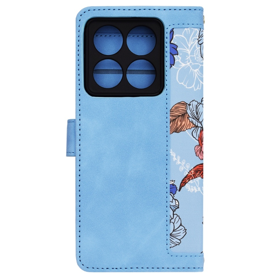 Husa pentru Xiaomi 14T Pro, SKYDDAR INNOVATION, Flipcraft din Piele Ecologică, Stand Integrat, Buzunare pentru Carduri, set cu sticker, Bleu - 3 | YEO