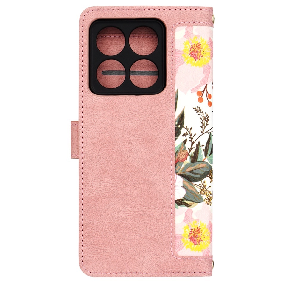 Husa pentru Xiaomi 14T, SKYDDAR INNOVATION, Flipcraft din Piele Ecologică, Stand Integrat, Buzunare pentru Carduri, set cu sticker, Roz - 3 | YEO