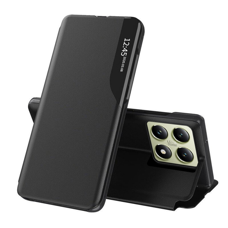 Husa pentru Xiaomi 14T tip carte, Skyddar Eco View Leather - Negru