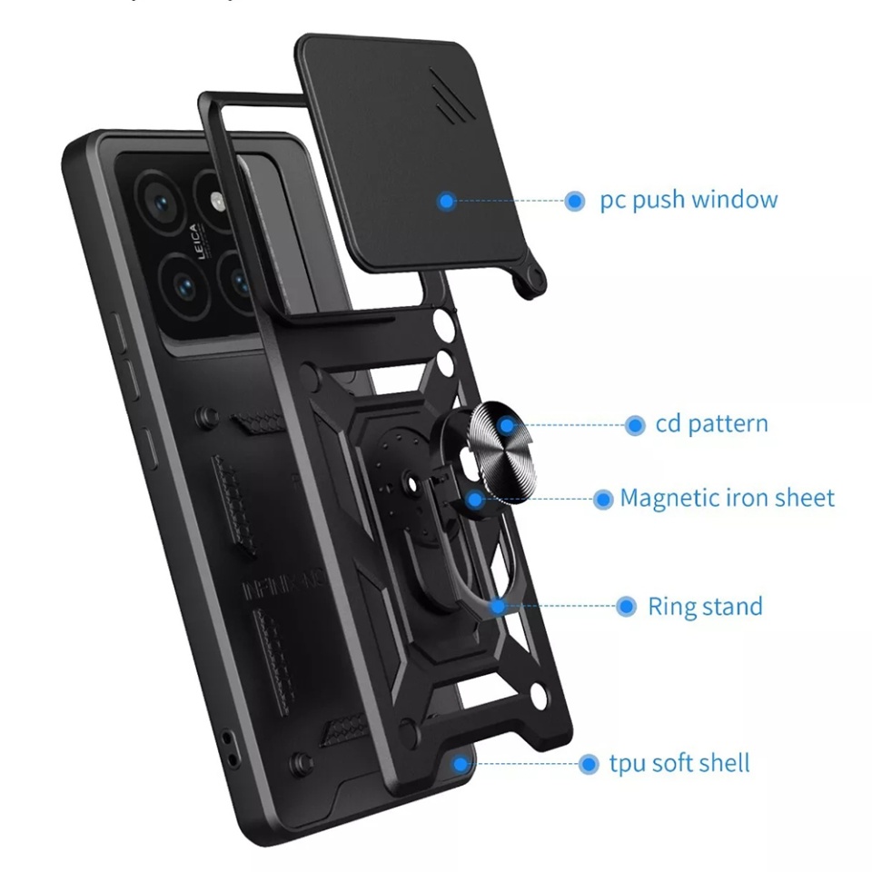 Husa pentru Xiaomi 15 cu inel magnetic si protectie camera Skyddar CamShield - Negru - 1 | YEO
