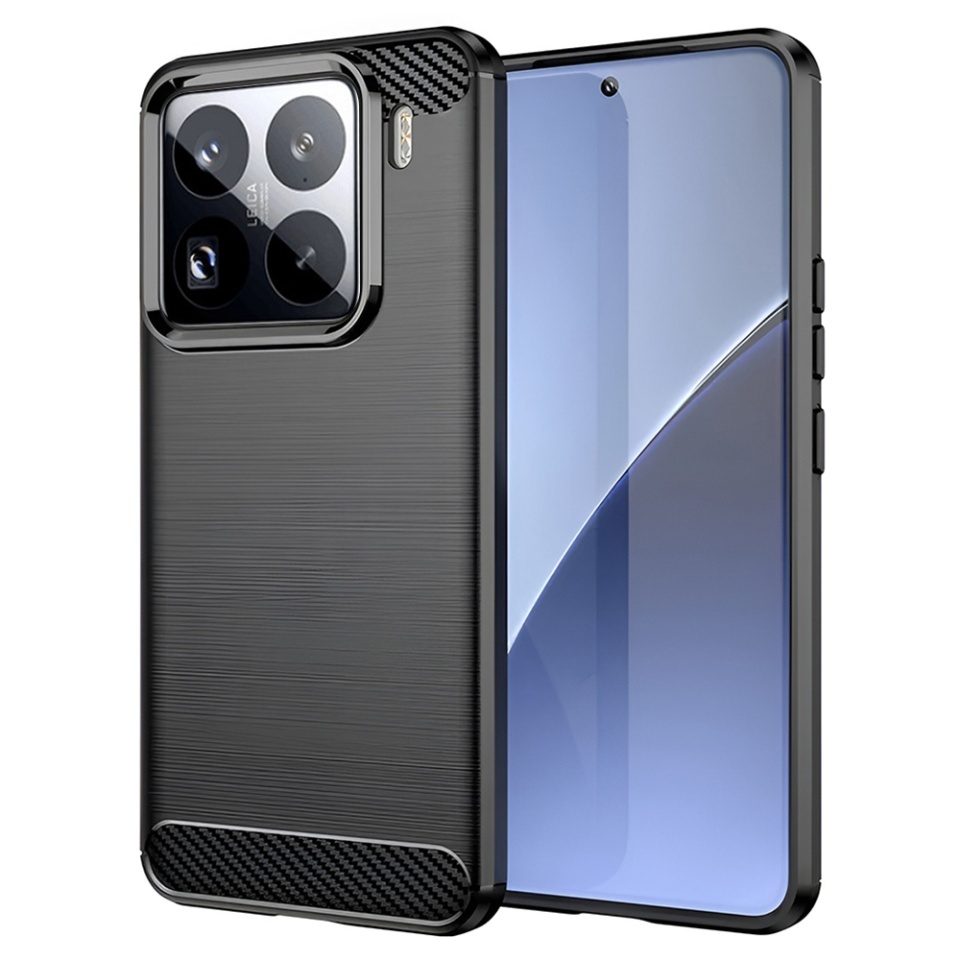 Husa pentru Xiaomi 15 Pro, SKYDDAR INNOVATION, Carbon Silicone, din Silicon Slim, cu textura Fibra Carbon, set cu sticker, Negru