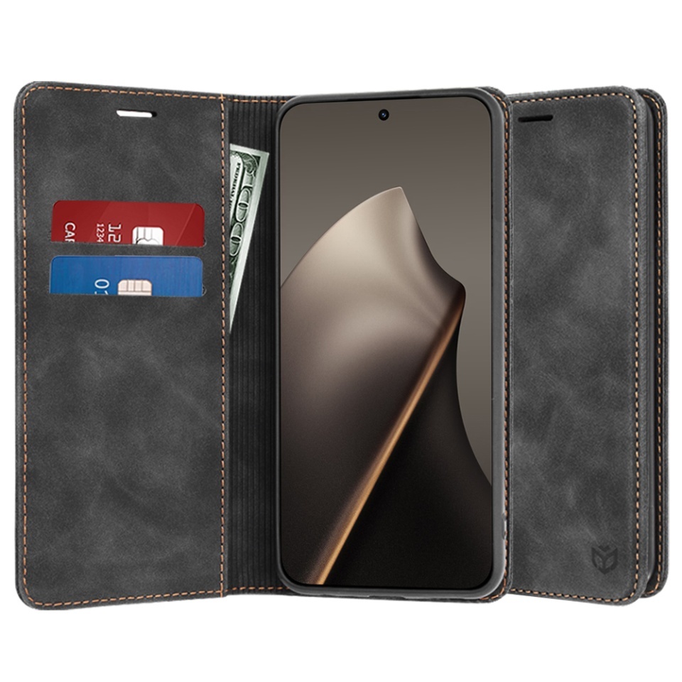 Husa pentru Xiaomi 15T, SKYDDAR INNOVATION, Confy Cover tip Carte din piele Eco Premium, cu Portofel Interior, set cu sticker, Negru