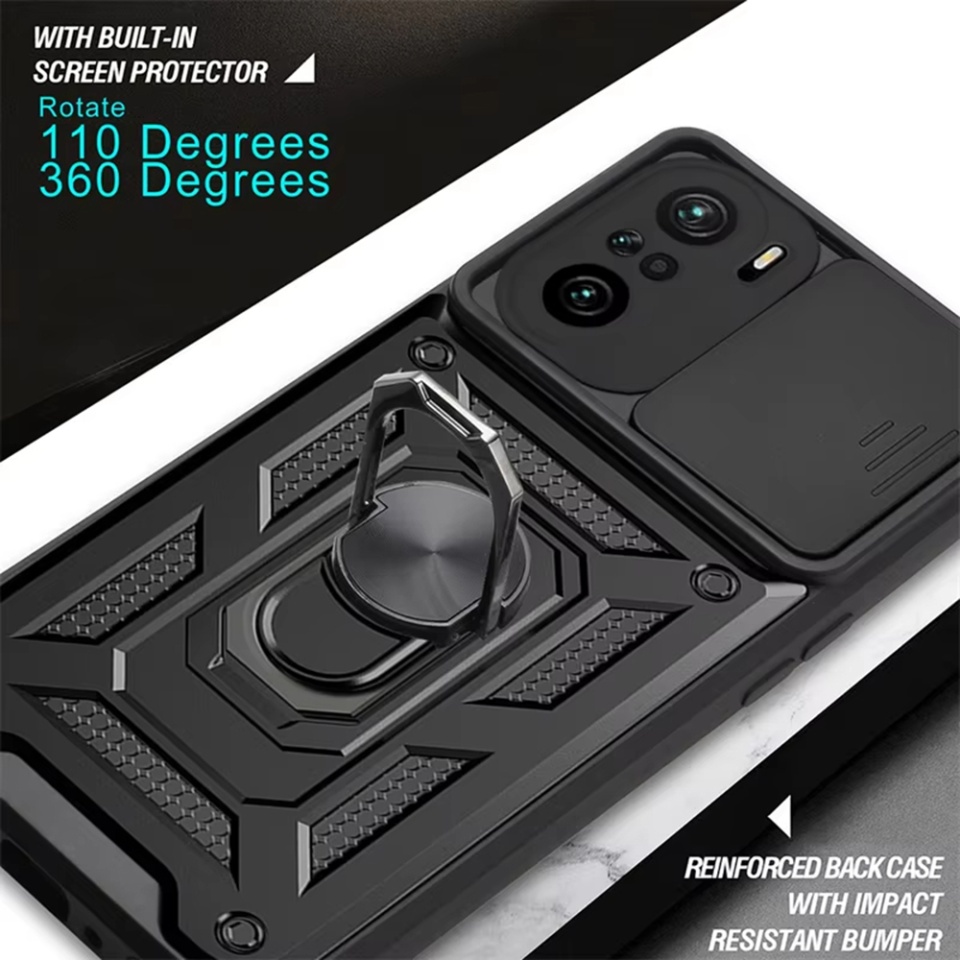 Husa pentru Xiaomi Poco F3 / Mi 11i cu inel magnetic si protectie camera Skyddar CamShield - Negru - 1 | YEO