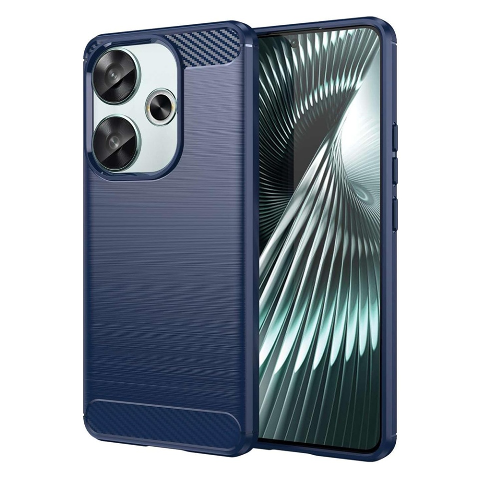 Husa pentru Xiaomi Poco F6 din Silicon Premium, Slim, cu textura Fibra Carbon - Albastru