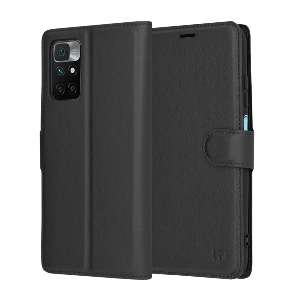Husa pentru Xiaomi Redmi 10 / Redmi 10 2022, SKYDDAR INNOVATION, Leather Folio tip Carte, cu Portofel Interior, Finisaje Premium, set cu sticker, Negru