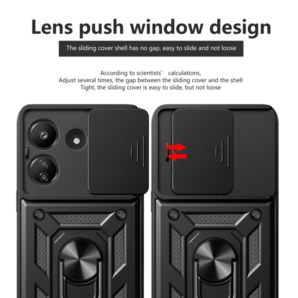 Husa pentru Xiaomi Redmi 13C 4G / Poco C65, SKYDDAR INNOVATION, CamShield, Inel magnetic, set cu sticker, Negru - 2 | YEO