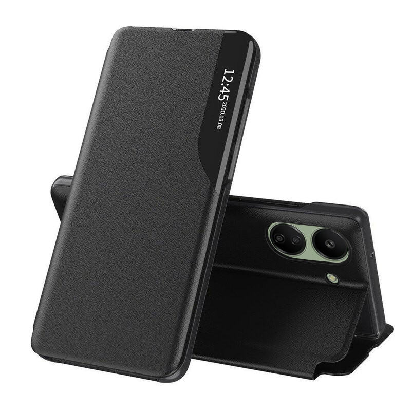 Husa pentru Xiaomi Redmi 13C 4G / Poco C65 tip carte, Skyddar Eco View Leather - Negru