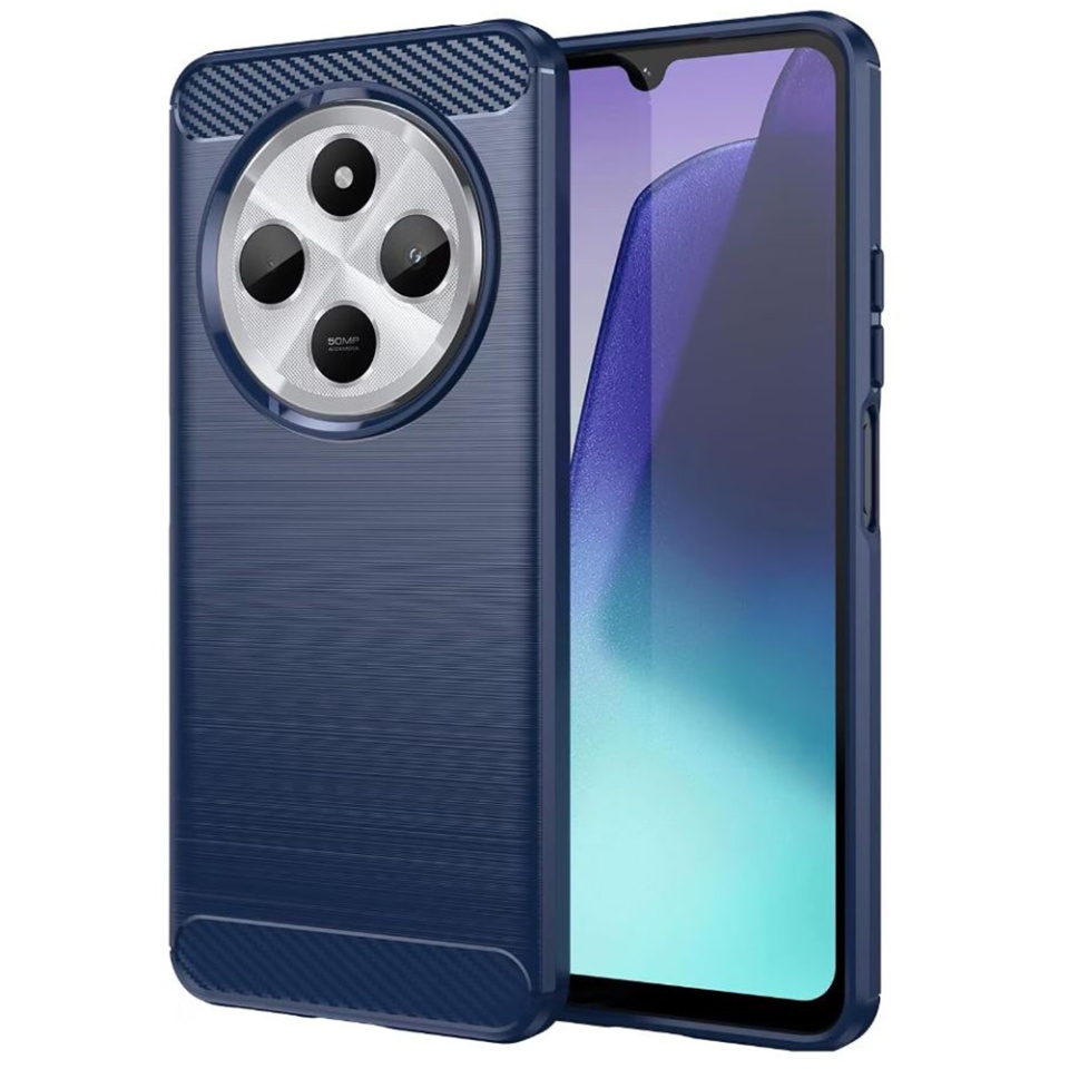 Husa pentru Xiaomi Redmi 14C / Poco C75, SKYDDAR INNOVATION, Carbon Silicone, din Silicon Slim, cu textura Fibra Carbon, set cu sticker, Albastru