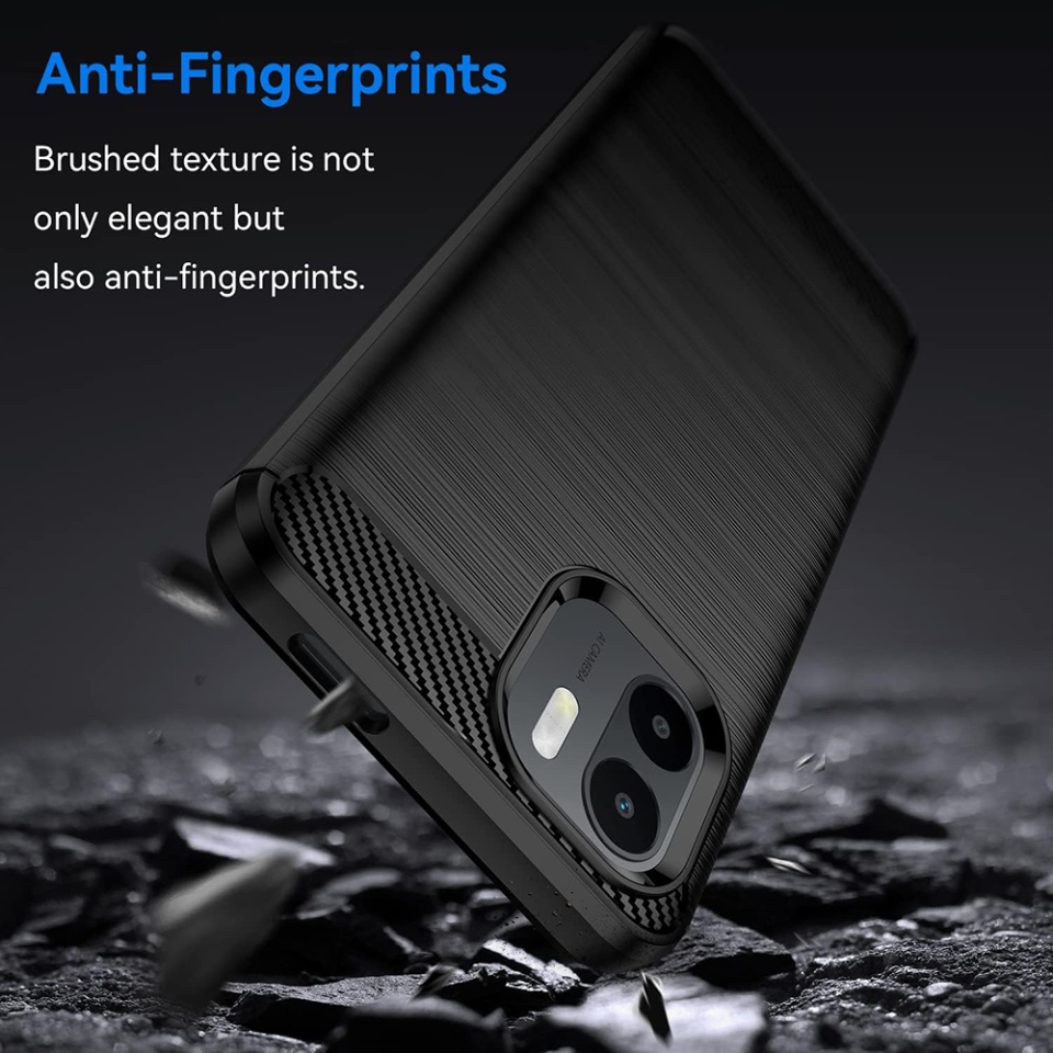 Husa pentru Xiaomi Redmi A1+ / Redmi A2+, SKYDDAR INNOVATION, Carbon Silicone, din Silicon Slim, cu textura Fibra Carbon, set cu sticker, Negru - 2 | YEO